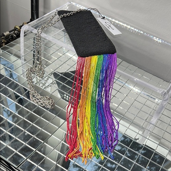 Sam Edelman Circus Crossbody Beaded with Rainbow Beaded Bag with Tassels - New - Picture 1 of 7